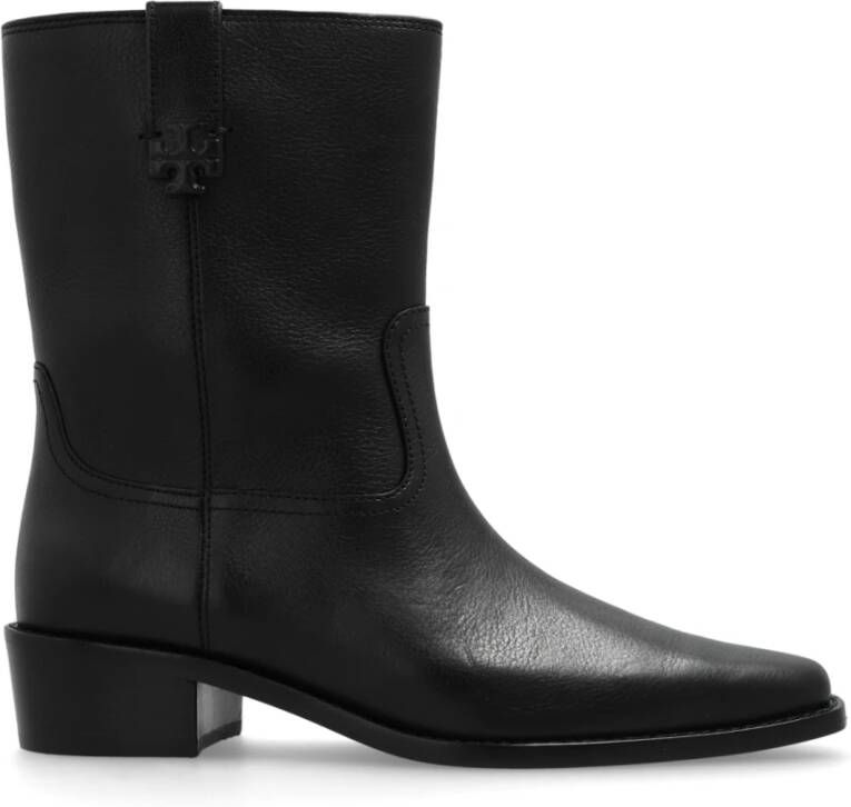 TORY BURCH Leren enkellaarzen Black Dames