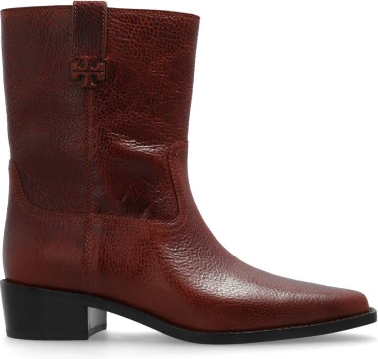 TORY BURCH Leren enkellaarzen Brown Dames