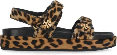 TORY BURCH Leren sandalen met dierenprint Brown Dames