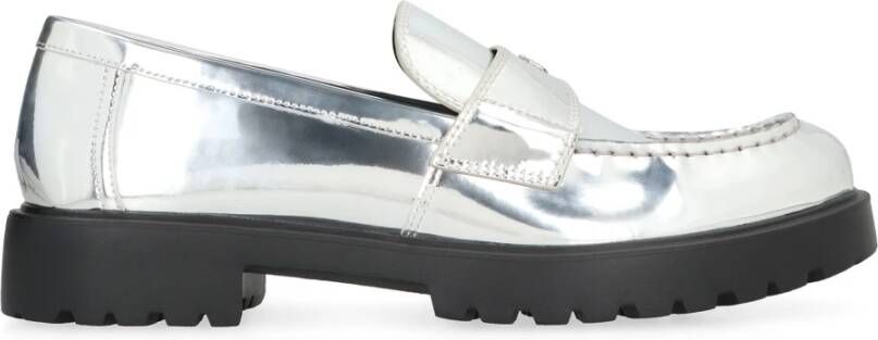 TORY BURCH Metallic Eco Leren Loafers Ronde Neus Gray Dames