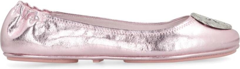 TORY BURCH Metallic Leren Ballet Flats Elastische Achterkant Pink Dames