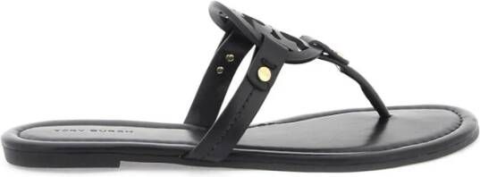 TORY BURCH Miller Leren Flip-Flop Slides Black Dames