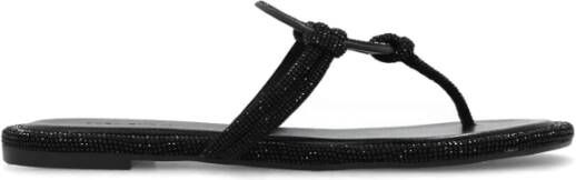 TORY BURCH Zwarte Sandalen met Logo Detail en All-Over Strass in Leer Black Dames