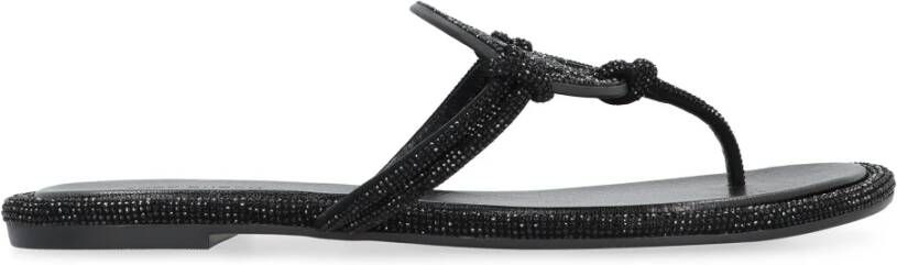 TORY BURCH Zwarte Sandalen met Logo Detail en All-Over Strass in Leer Black Dames