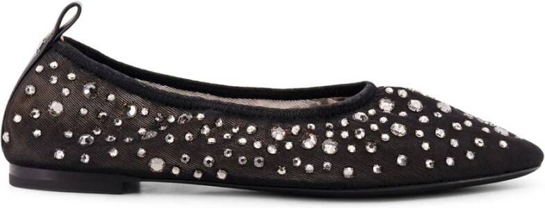 TORY BURCH Rhinestone Mesh Ballerina's met Leren Detail Black Dames