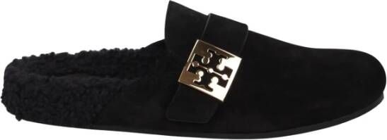 TORY BURCH Shearling Muiltjes met Logo Gesp Detail Black Dames