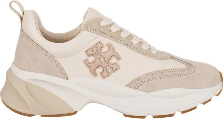 TORY BURCH Lage Top Veterschoenen met Amandelvormige Neus Beige Dames