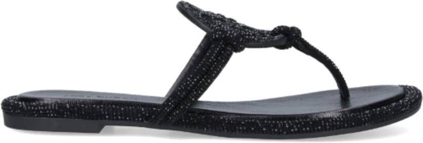 TORY BURCH Zwarte Sandalen met Logo Detail en All-Over Strass in Leer Black Dames