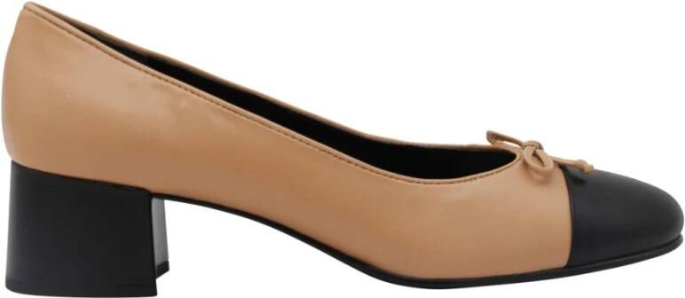 TORY BURCH Strik Detail Leren Pumps met Hak Brown Dames