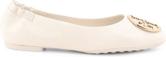 TORY BURCH Witte Leren Ballerina's Elegante Stijl Beige Dames