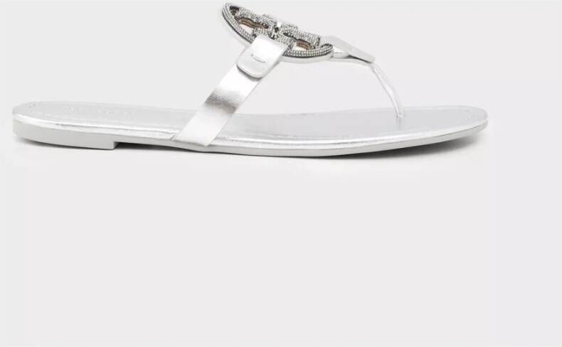 TORY BURCH Zilveren Slippers Stijlvol en Comfortabel Gray Dames