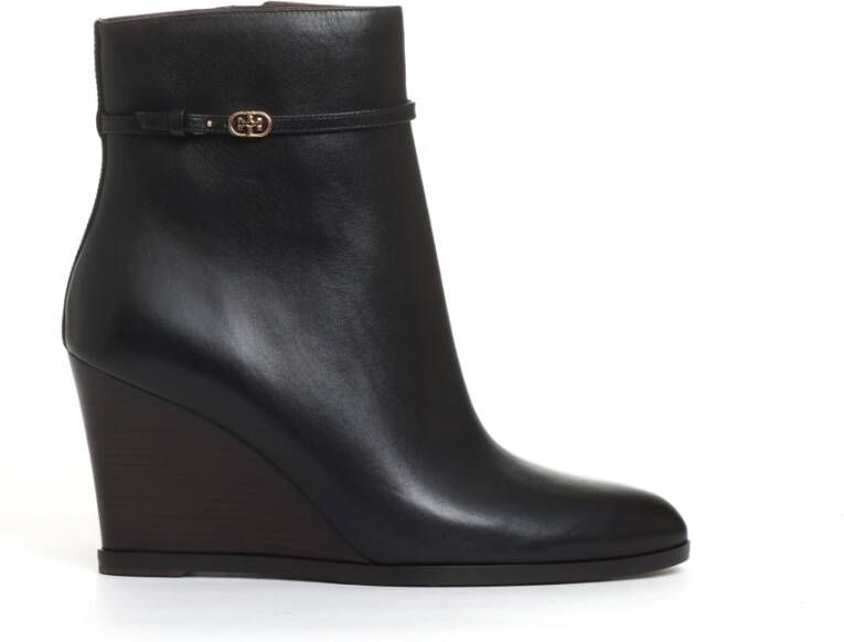 TORY BURCH Zwarte leren enkellaarzen Black Dames