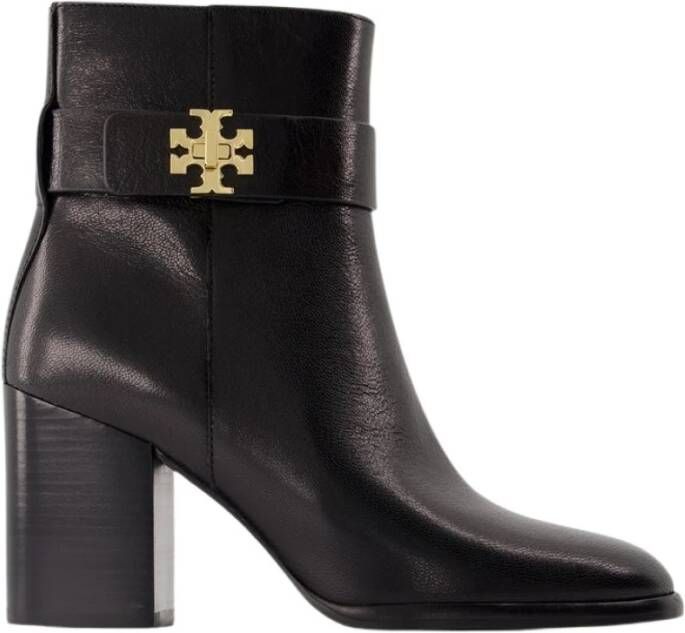 TORY BURCH Zwarte Leren Enkellaarzen Puntige Neus Black Dames