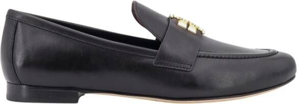 TORY BURCH Zwarte Leren Loafer Schoenen met Metalen Logo Black Dames