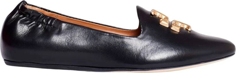 TORY BURCH Zwarte leren mocassin met gouden logo Black Dames