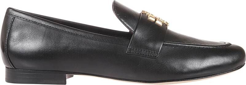 TORY BURCH Zwarte leren mocassin met gouden metalen logo Black Dames