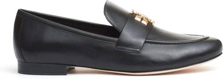 TORY BURCH Zwarte leren mocassin met logo Black Dames