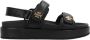 TORY BURCH Zwarte leren platte sandalen met dubbel T-logo Black Dames - Thumbnail 1