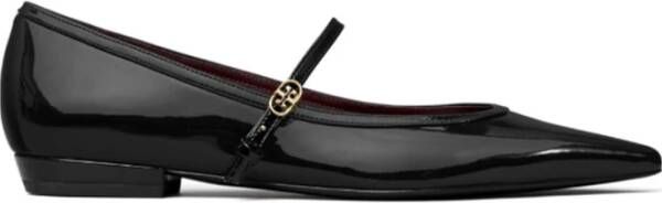 TORY BURCH Zwarte leren platte schoenen Double T Black Dames