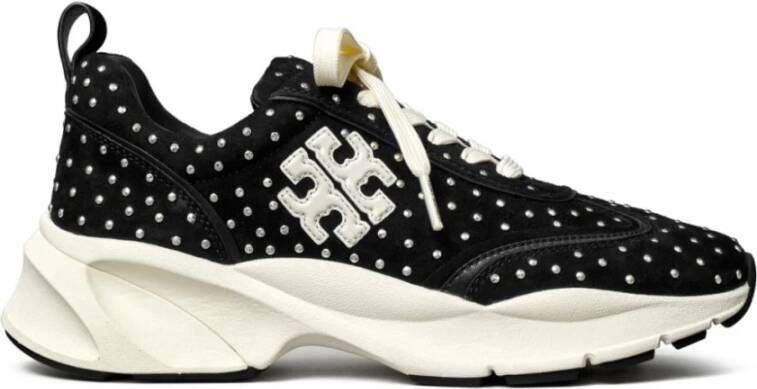 TORY BURCH Zwarte Leren Sneakers Paneelontwerp Black Dames