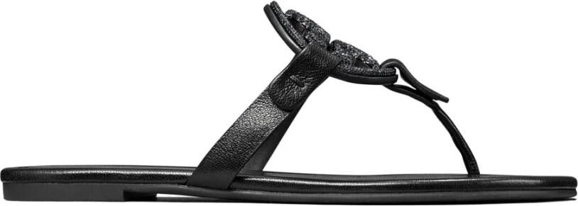 TORY BURCH Zwarte Miller Platte Sandalen Kristal Logo Black Dames