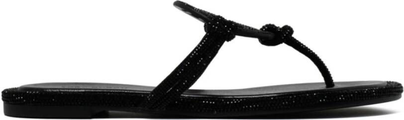 TORY BURCH Zwarte Sandalen met Logo Detail en All-Over Strass in Leer Black Dames