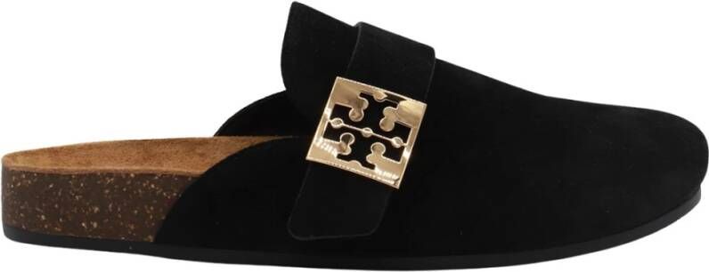 TORY BURCH Zwarte platte loafers met logodetail Black Dames