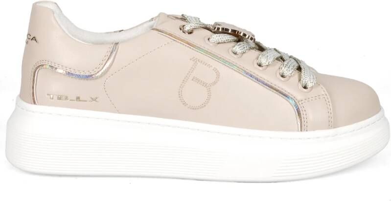 Tosca Blu Beige Leren Sneakers met Vlinderdetail Beige Dames