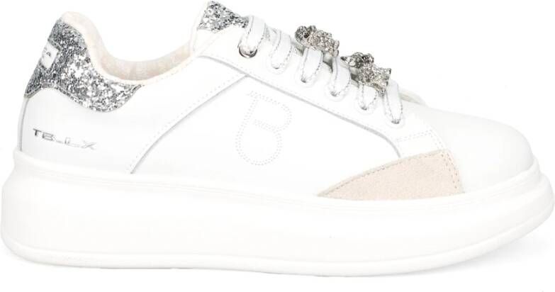 Tosca Blu Witte Leren Glitter Sneakers met Micro-Rhinestones White Dames