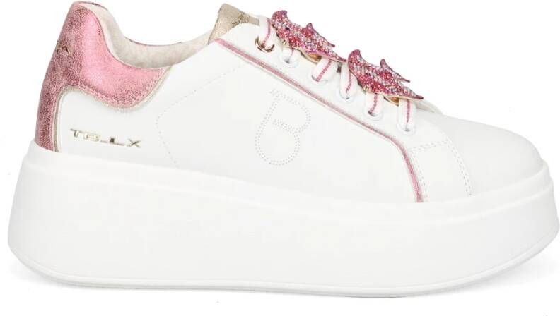 Tosca Blu Witte Leren Plateau Sneakers met Strass Vis Accessoires White Dames