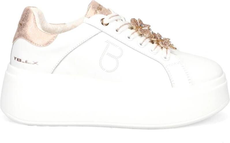 Tosca Blu Witte Leren Platform Sneakers met Strass Bloem White Dames