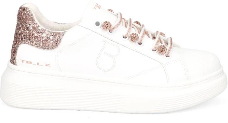 Tosca Blu Witte leren sneakers met glitter White Dames