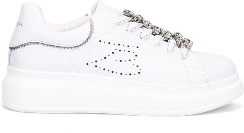 Tosca Blu Witte Leren Sneakers met Strass Accessoires Wit Dames