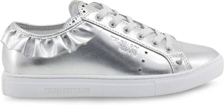 Trussardi Gerimpelde Lage Top Sneakers Zilver Gray Dames