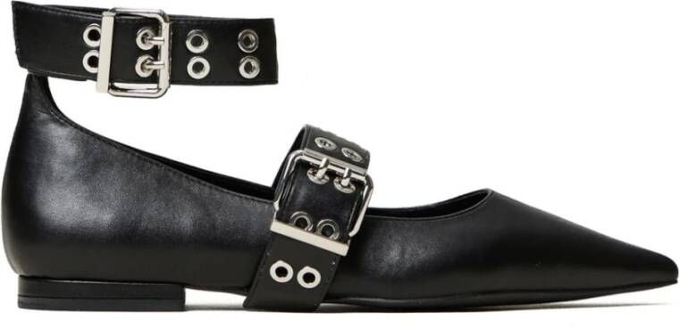 Twinset Platte Zwarte Eco-Leren Gesp Schoenen Black Dames