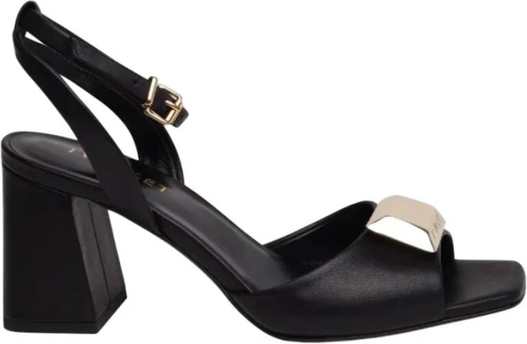 Twinset Zwarte Leren Hoge Hak Sandalen Black Dames