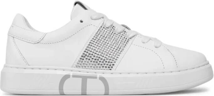 Twinset Witte Leren Lage Sneakers met Strass Detail White Dames