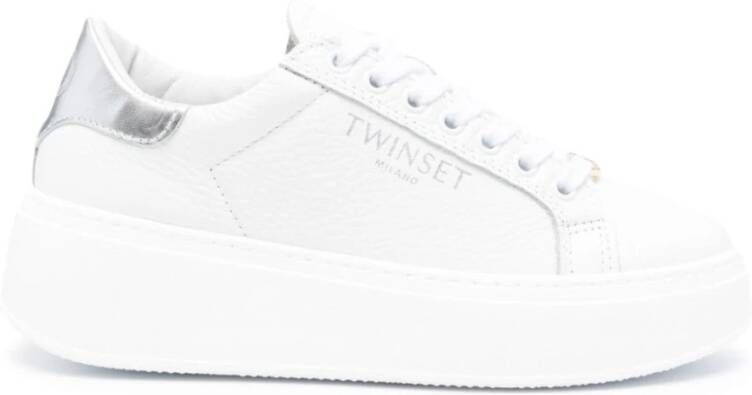 Twinset Witte Leren Sneakers met Logo Print White Dames