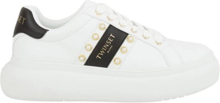 Twinset Witte Veterschoenen met Gouden Details White Dames