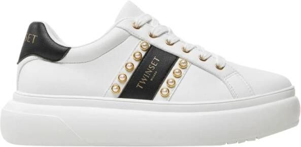 Twinset Witte Veterschoenen met Gouden Details White Dames