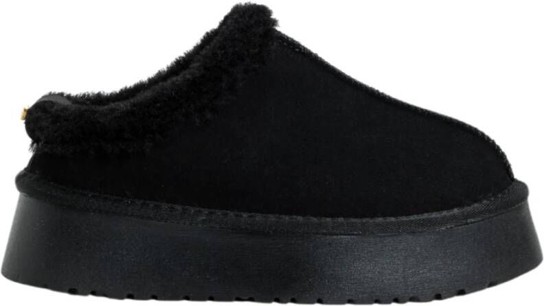 Twinset Zwarte Eco-Bont Platte Schoenen Black Dames