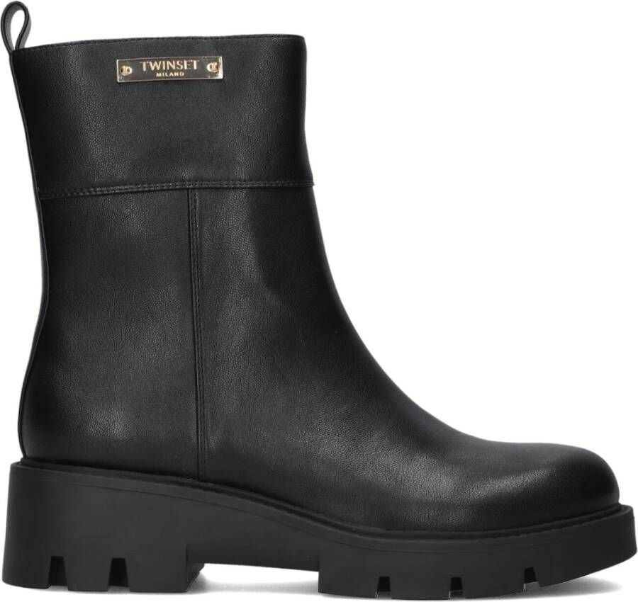 Twinset Zwarte Enkelboots met Goud Embleem Black Dames