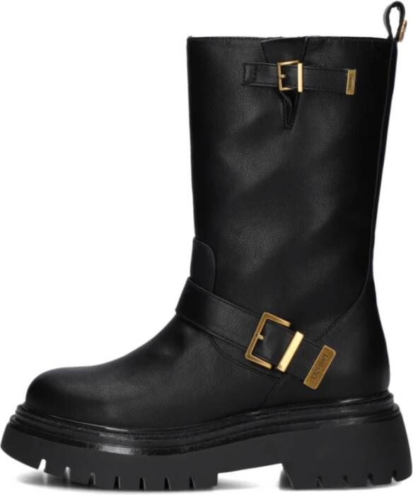 Twinset Zwarte Enkelboots met Gouden Accenten Black Dames