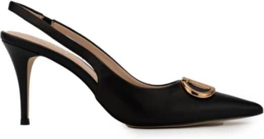 Twinset Zwarte leren slingback pump met stilettohak Black Dames