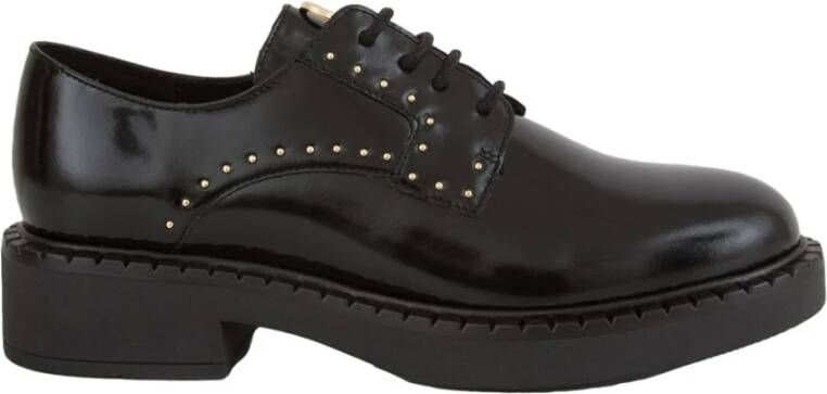 Twinset Zwarte leren veterschoen met micro studs Black Dames