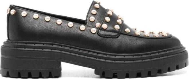 Twinset Zwarte platte loafers met pareldetails Black Dames