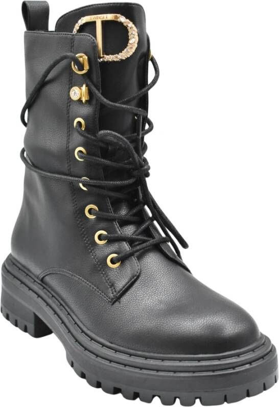 Twinset Zwarte Veterschoenen Elegante Stijl Black Dames