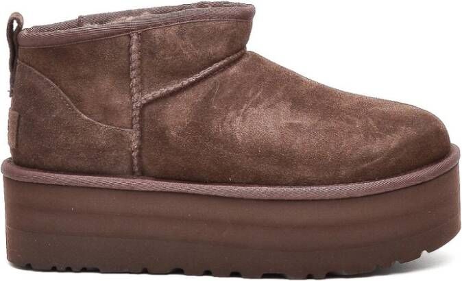 Ugg Bruine Suède Platform Enkellaars Brown Dames