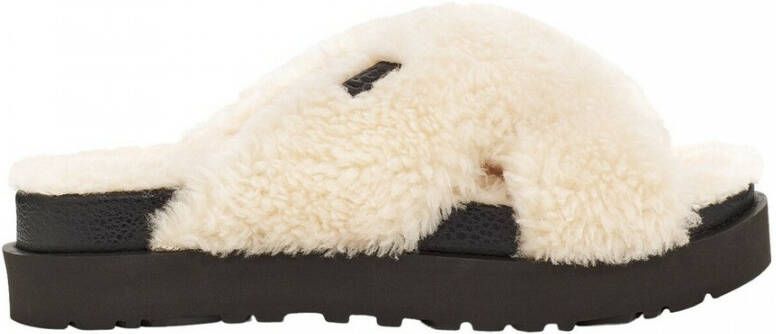 Ugg Fuzz Sugar Cross Slide Natural Black Muilen