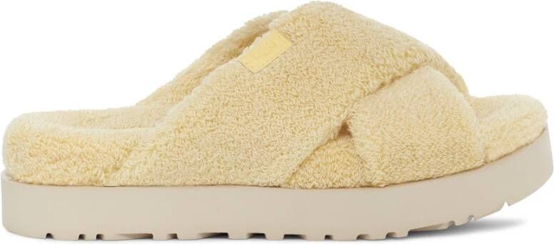 Ugg Fuzz Sugar Terry Cross Slide in Banana Pudding